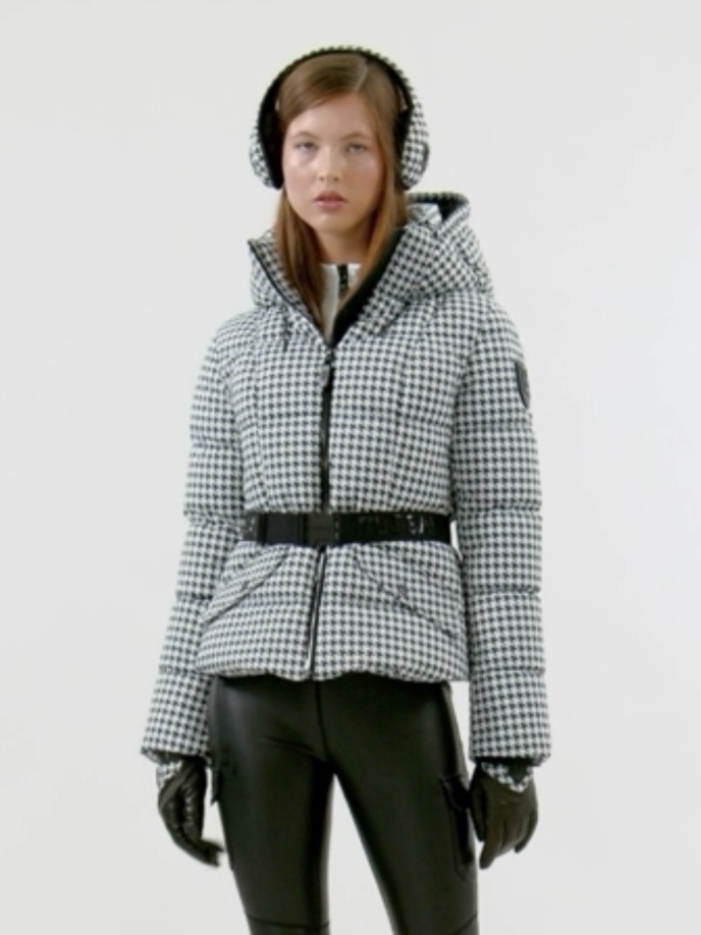 RUDSAK Houndstooth Hooded Puffer Jacket - Black & White